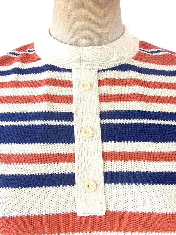 ヨーロッパ古着 70年代イギリス製 St.Michael クリーム色 X オレンジ・ネイビー ボーダー ワンピース 20OM401