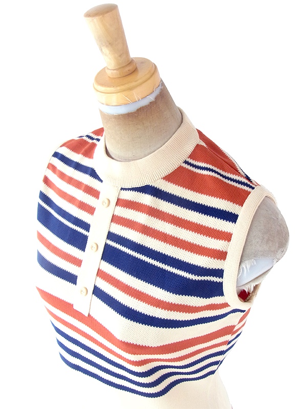 ヨーロッパ古着 70年代イギリス製 St.Michael クリーム色 X オレンジ・ネイビー ボーダー ワンピース 20OM401