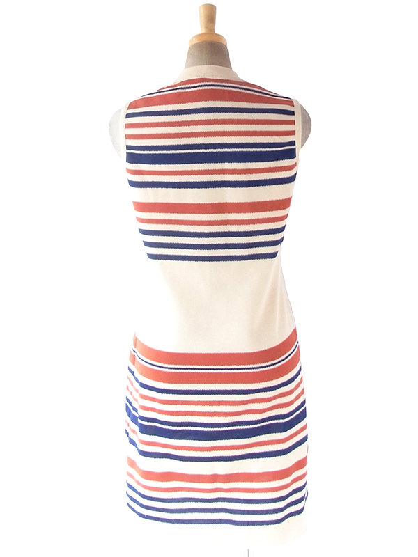 ヨーロッパ古着 70年代イギリス製 St.Michael クリーム色 X オレンジ・ネイビー ボーダー ワンピース 20OM401