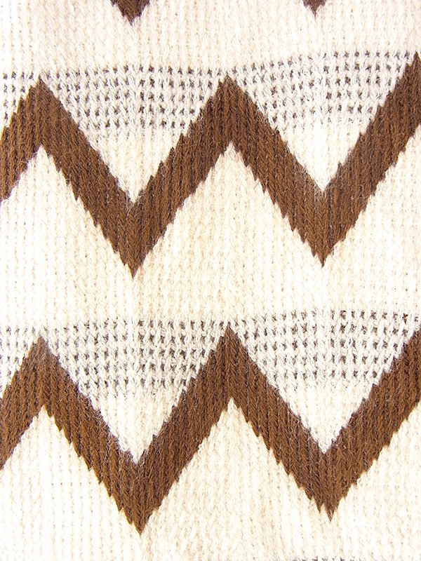 ヨーロッパ古着 ロンドン買い付け 70年代製 オフホワイト X ブラウン 山道柄 ウール ニット ワンピース 20OM407