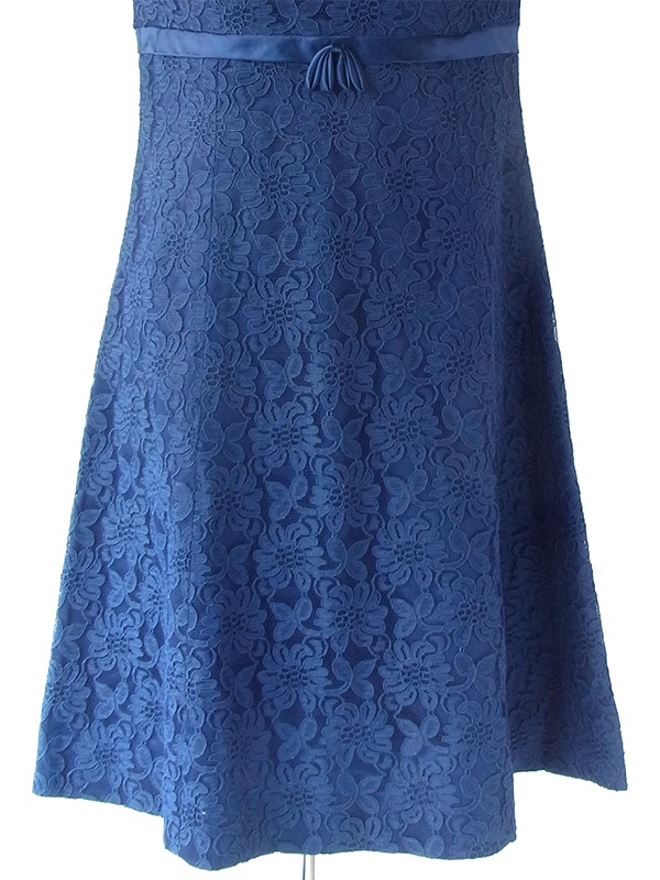 ヨーロッパ古着 ロンドン買い付け 70年代製 ロイヤルブルー X 花柄総レース ヴィンテージ ドレス 21BS012