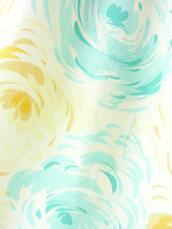 ヨーロッパ古着 ロンドン買い付け 60年代製 淡いレモン色  X 水色 バラモチーフプリント フレア スカート 21BS018