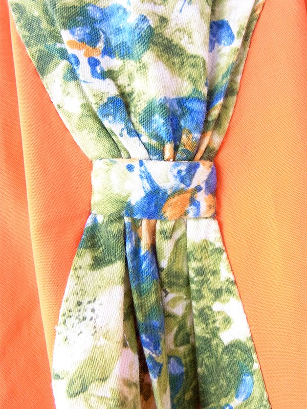 ヨーロッパ古着 ロンドン買い付け 60年代製 グリーン X 花柄 オレンジ生地切り返し ヴィンテージ ワンピース 21BS200