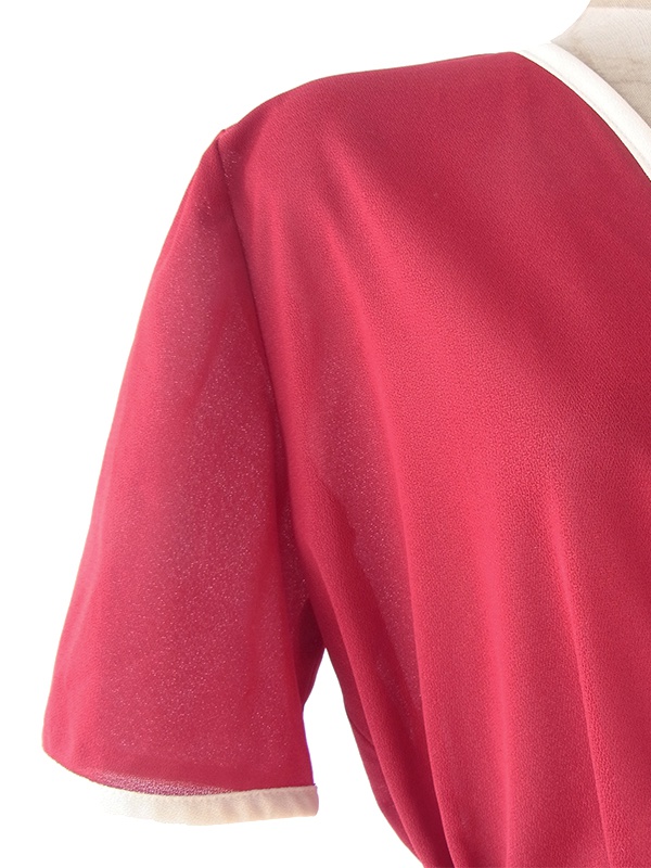 ヨーロッパ古着 ロンドン買い付け 70年代製 バーガンディー X アイボリー アンブレラプリーツ 共布ベルト付き ワンピース 21BS202