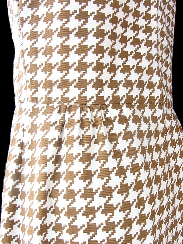 ヨーロッパ古着 ロンドン買い付け 60年代製 アイボリー X ブラウン 千鳥格子 レース ポケット付き ワンピース 21BS203