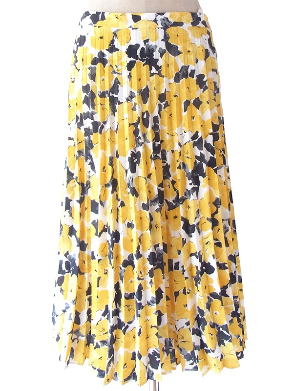 ヨーロッパ古着 ロンドン買い付け 70年代製 イエロー・ブラック 花柄 アンブレラプリーツ スカート 21BS233