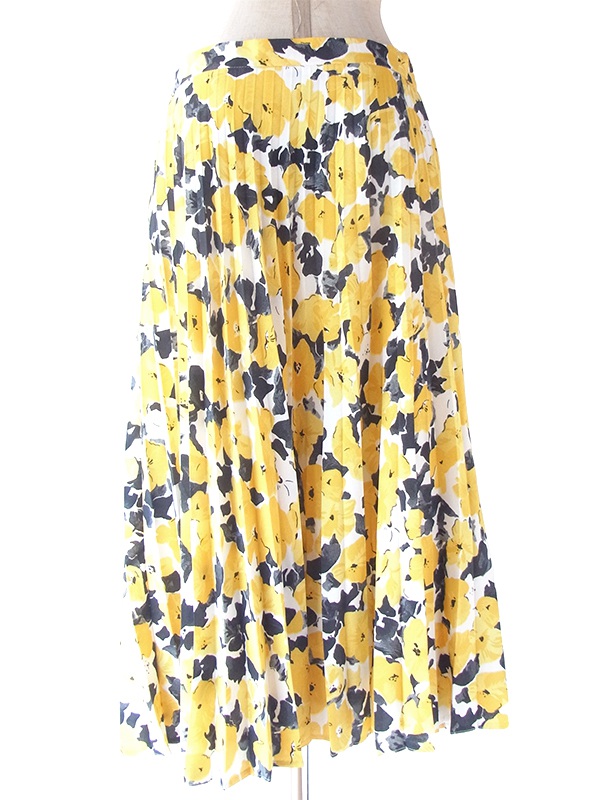 ヨーロッパ古着 ロンドン買い付け 70年代製 イエロー・ブラック 花柄 アンブレラプリーツ スカート 21BS233