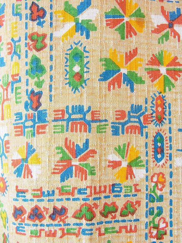 ヨーロッパ古着 フランス買い付け 60年代製 ベージュ X カラフル レトロ柄 オレンジ テープ ワンピース 21FC103