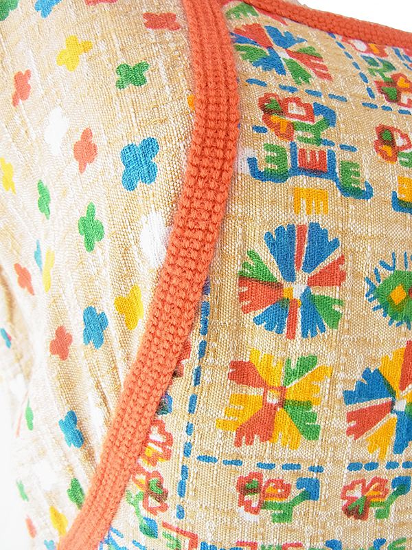 ヨーロッパ古着 フランス買い付け 60年代製 ベージュ X カラフル レトロ柄 オレンジ テープ ワンピース 21FC103