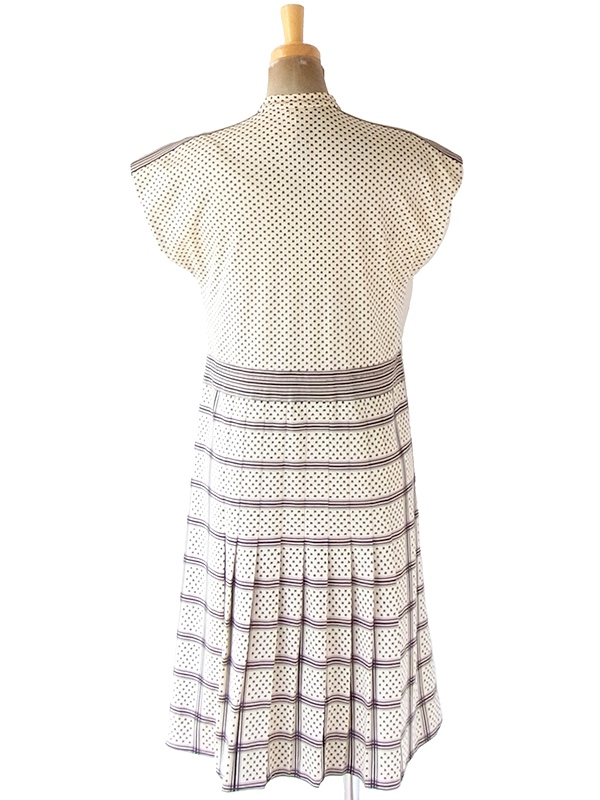 ヨーロッパ古着 フランス買い付け 70年代製 アイボリー X ブラウン レトロ柄 ヴィンテージ ワンピース 21FC106