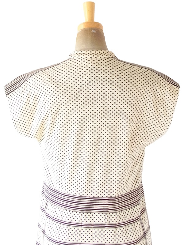 ヨーロッパ古着 フランス買い付け 70年代製 アイボリー X ブラウン レトロ柄 ヴィンテージ ワンピース 21FC106