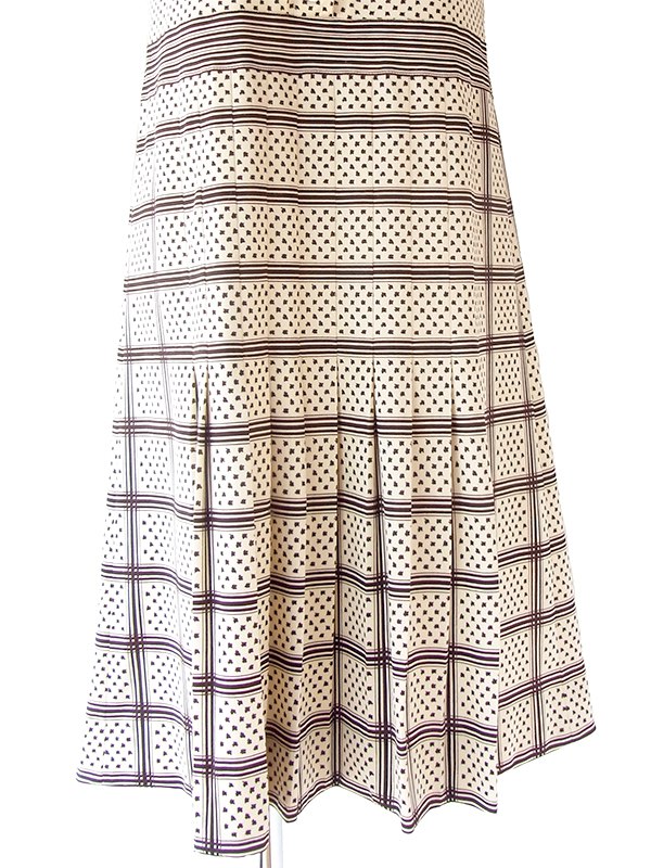 ヨーロッパ古着 フランス買い付け 70年代製 アイボリー X ブラウン レトロ柄 ヴィンテージ ワンピース 21FC106