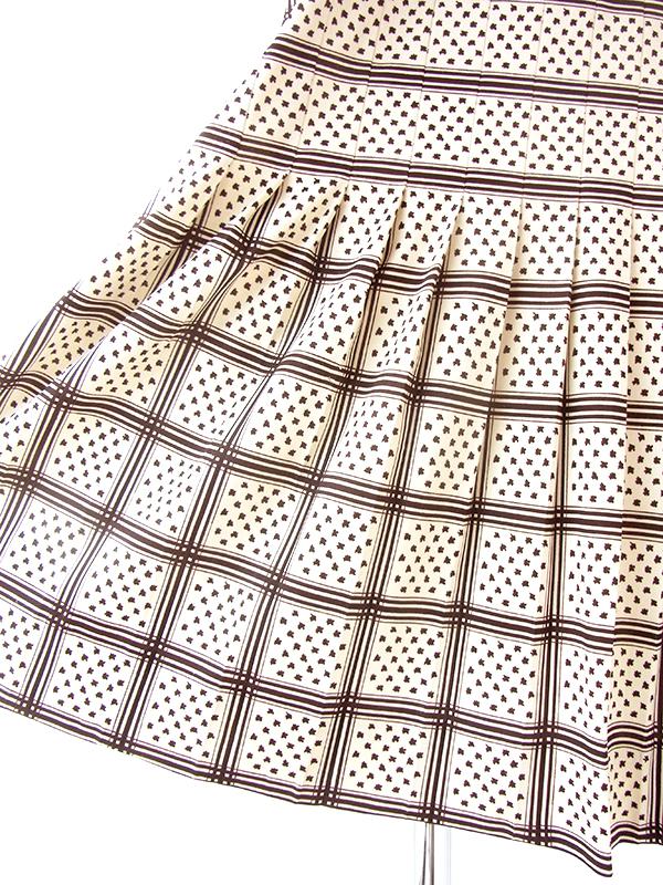 ヨーロッパ古着 フランス買い付け 70年代製 アイボリー X ブラウン レトロ柄 ヴィンテージ ワンピース 21FC106