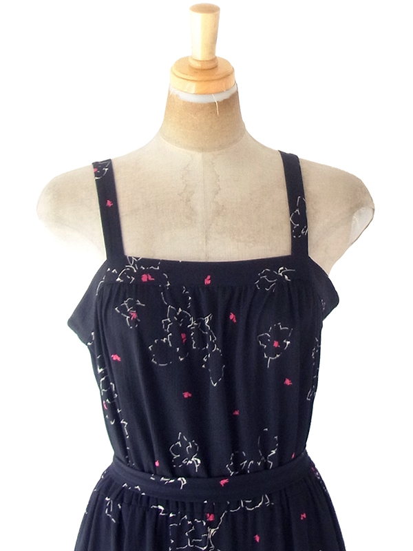 ヨーロッパ古着 フランス買い付け 70年代製 ブラック X レッド  共布ベルト付き ストラップ ワンピース 21FC109