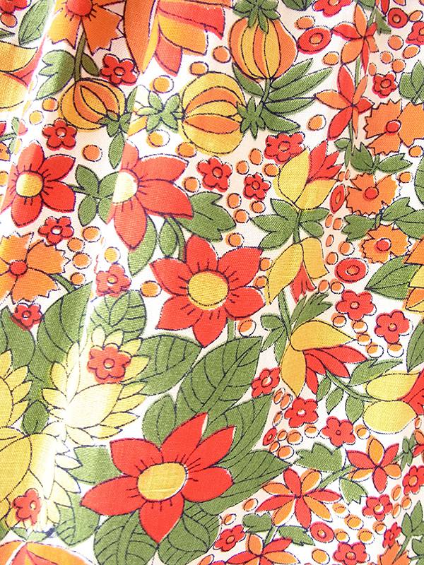 ヨーロッパ古着 フランス買い付け 60年代製 カラフル ステッチ X 花柄 ヴィンテージ ロング ワンピース 21FC111