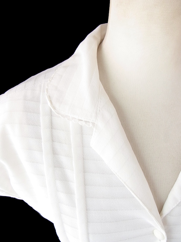 ヨーロッパ古着 フランス買い付け 70年代製 ホワイト X ボーダー 共布ベルト付き ヴィンテージ ワンピース 21FC120