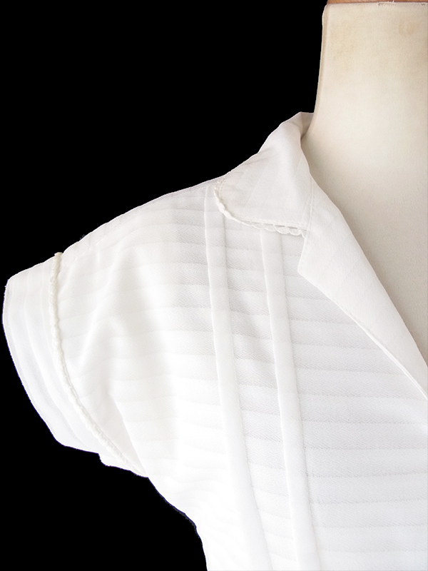 ヨーロッパ古着 フランス買い付け 70年代製 ホワイト X ボーダー 共布ベルト付き ヴィンテージ ワンピース 21FC120