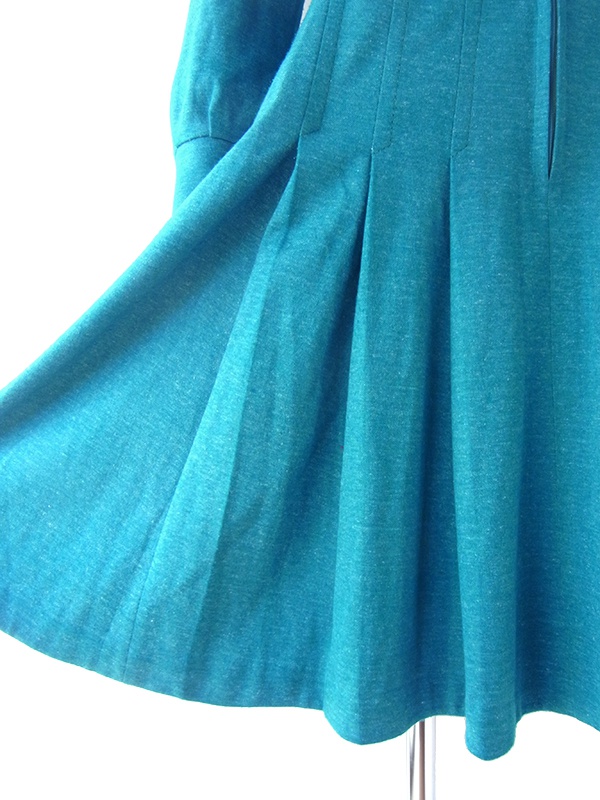ヨーロッパ古着 フランス買い付け 60年代製 ターコイズブルー X フロントジップ プリーツ ワンピース 21FC221