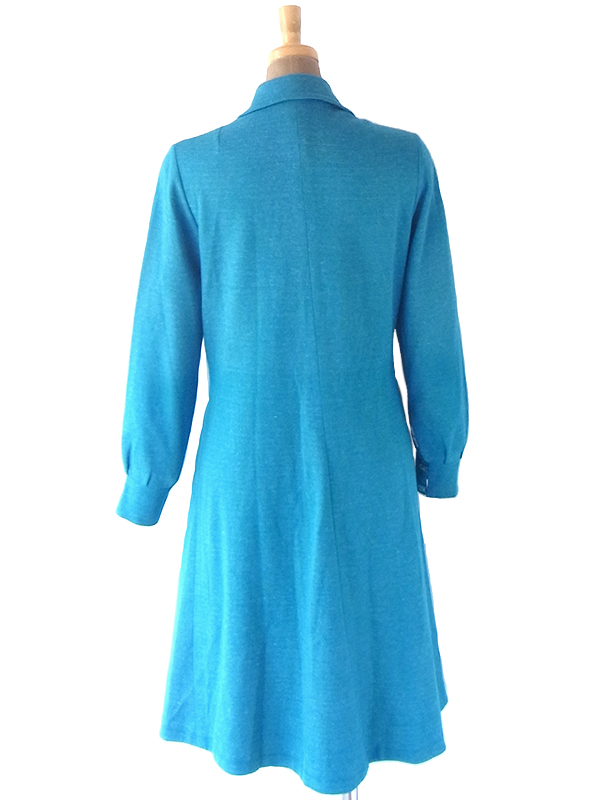 ヨーロッパ古着 フランス買い付け 60年代製 ターコイズブルー X フロントジップ プリーツ ワンピース 21FC221