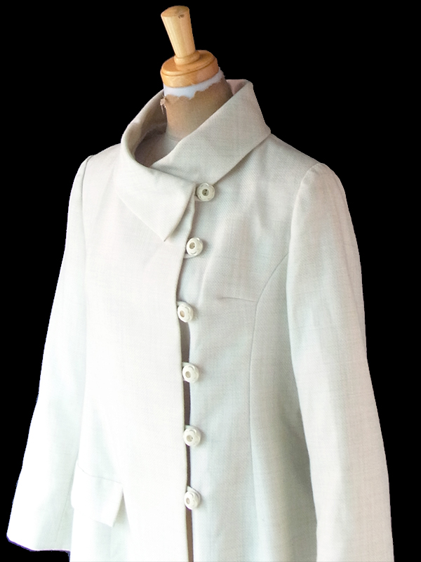 【送料無料】フランス買い付け 60年代製 アイボリー X かけボタン ヴィンテージ コート 21FC226【ヨーロッパ古着】