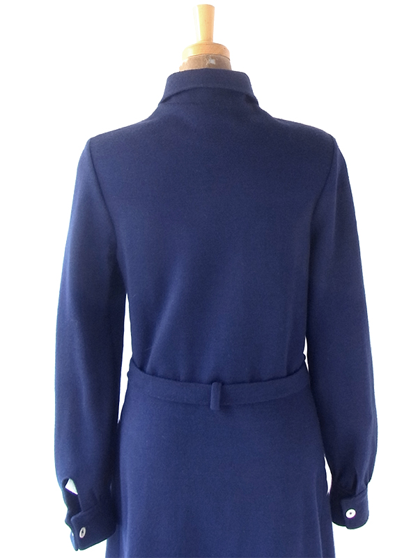 ヨーロッパ古着 60年代フランス製 ミッドナイトブルー X 共布ベルト付き ヴィンテージ ワンピース 21FC301