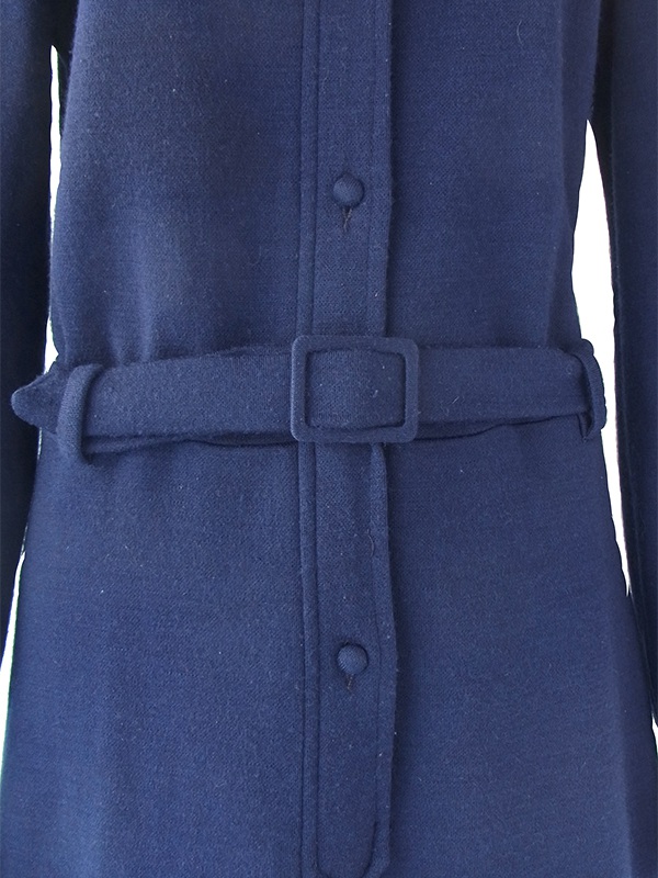 ヨーロッパ古着 60年代フランス製 ミッドナイトブルー X 共布ベルト付き ヴィンテージ ワンピース 21FC301