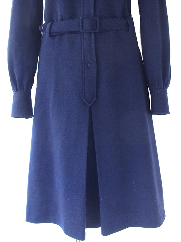 ヨーロッパ古着 60年代フランス製 ミッドナイトブルー X 共布ベルト付き ヴィンテージ ワンピース 21FC301