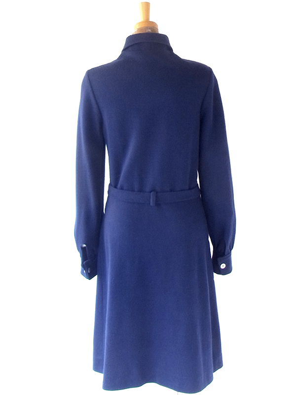 ヨーロッパ古着 60年代フランス製 ミッドナイトブルー X 共布ベルト付き ヴィンテージ ワンピース 21FC301