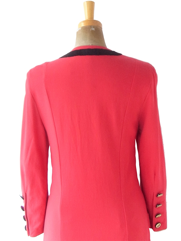 ヨーロッパ古着 60年代西ドイツ製 Louis Feraud レッド X ブラック縁取り ウール ワンピース 21FC306