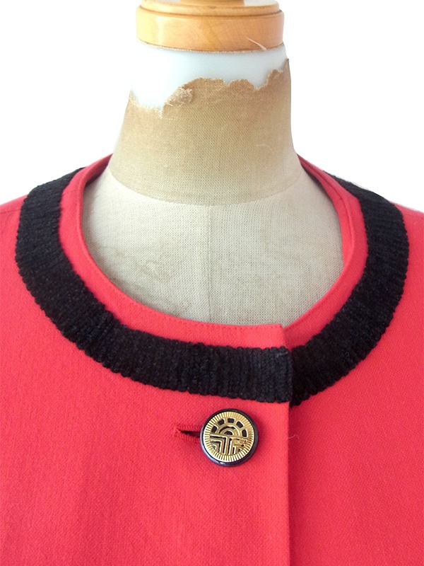 ヨーロッパ古着 60年代西ドイツ製 Louis Feraud レッド X ブラック縁取り ウール ワンピース 21FC306