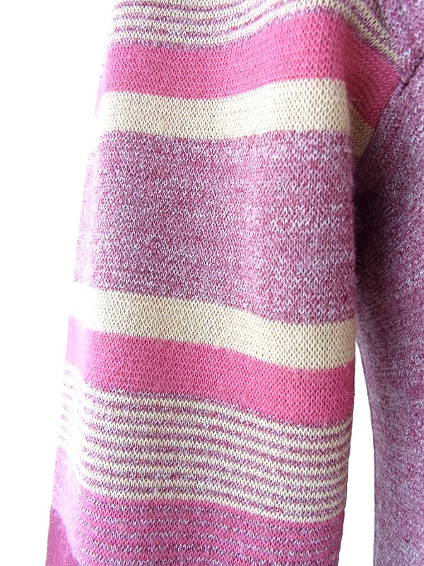 ヨーロッパ古着 フランス買い付け 60年代製 マゼンダ X ボーダー 切り返し ロールカラー ワンピース 21FC310