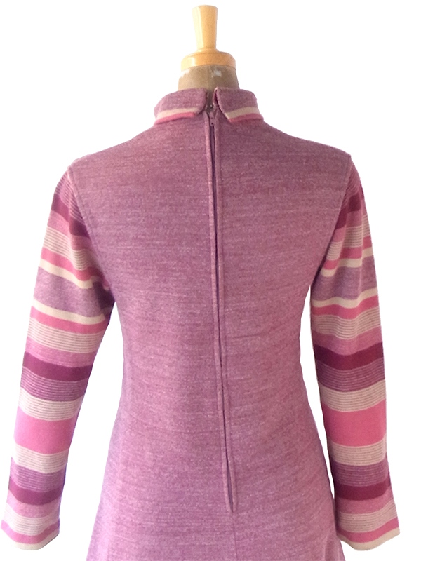 ヨーロッパ古着 フランス買い付け 60年代製 マゼンダ X ボーダー 切り返し ロールカラー ワンピース 21FC310