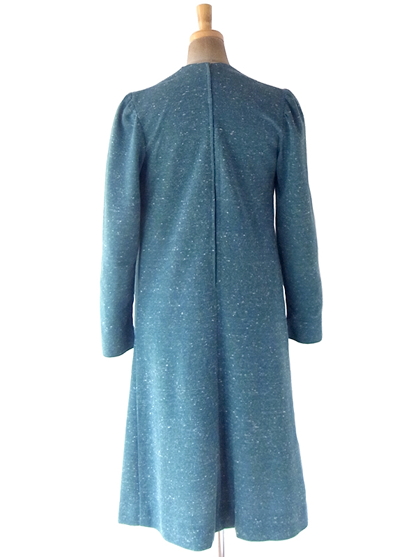 ヨーロッパ古着 フランス買い付け 60年代製 スレートグリーン X ステッチ デザイン ウール ワンピース 21FC318