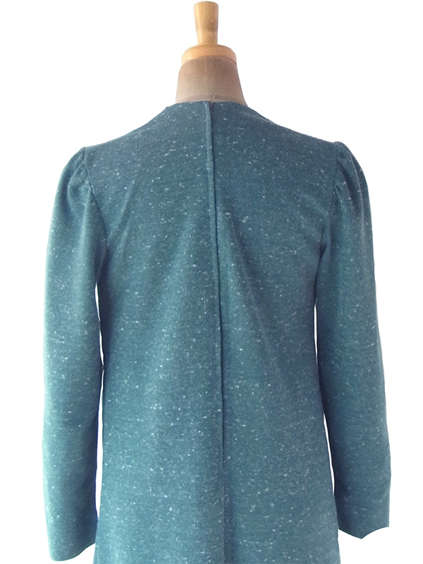 ヨーロッパ古着 フランス買い付け 60年代製 スレートグリーン X ステッチ デザイン ウール ワンピース 21FC318