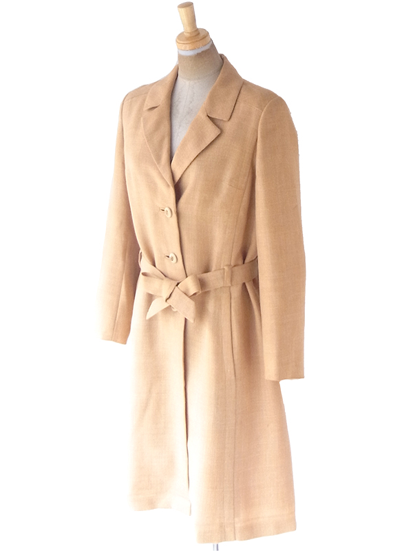 【送料無料】フランス買い付け 60年代製 カーキ X 共布ベルト付き ヴィンテージ コート 21FC323【ヨーロッパ古着】