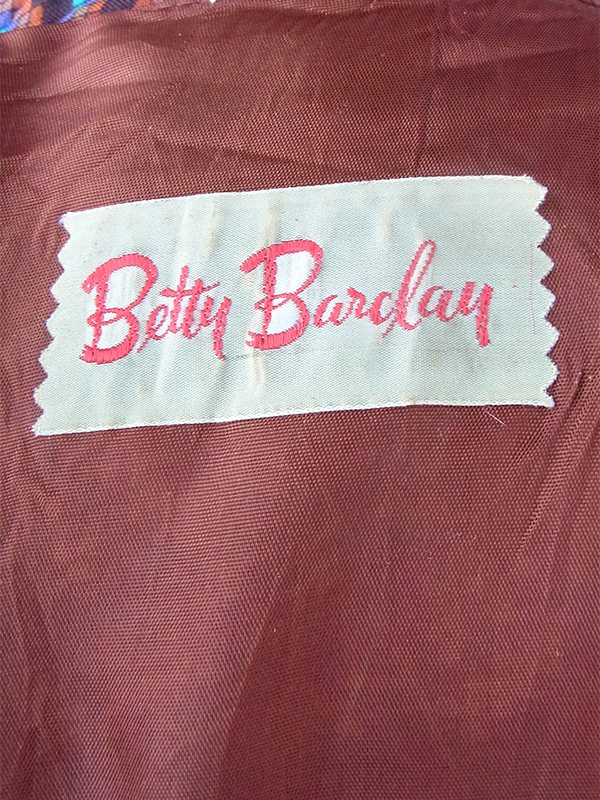 ヨーロッパ古着 ロンドン買い付け 60年代製 Betty Barclay ブラウン X ブルー モザイク柄 ウール ワンピース 21OM114