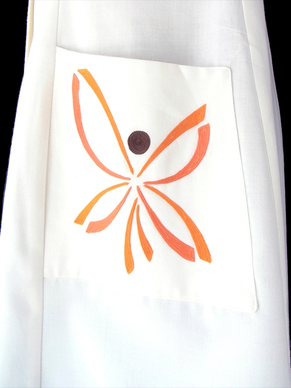 ヨーロッパ古着 ロンドン買い付け 60年代製 ホワイト X オレンジ 花柄刺繍 ポケット付き ヴィンテージ ワンピース 21OM406