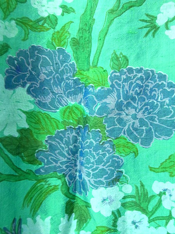 ヨーロッパ古着 ロンドン買い付け 70年代製 エメラルドグリーン X あじさい柄 ドレープデザイン ワンピース 22BS000