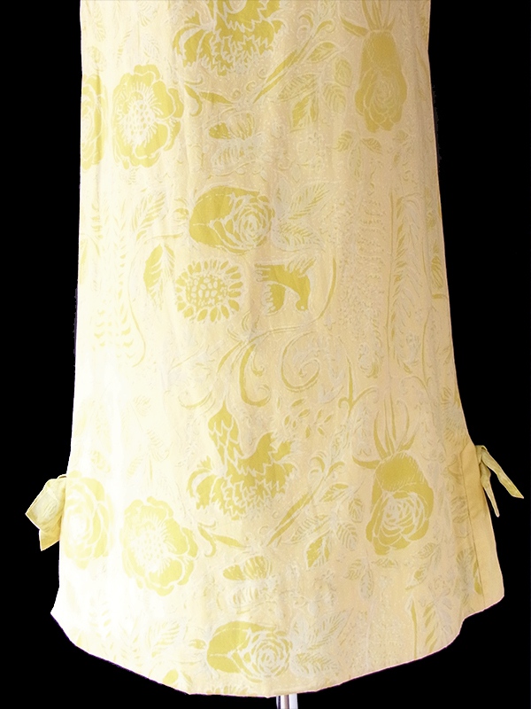 ヨーロッパ古着 ロンドン買い付け 60年代製 レモンイエロー X 花柄 裾元リボン付き ヴィンテージ ワンピース 22BS001