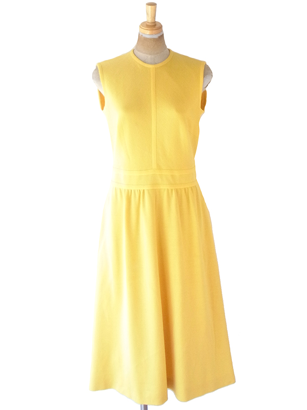 ヨーロッパ古着 ロンドン買い付け 70年代製 イエロー X ライニング ヴィンテージ ワンピース 22BS008