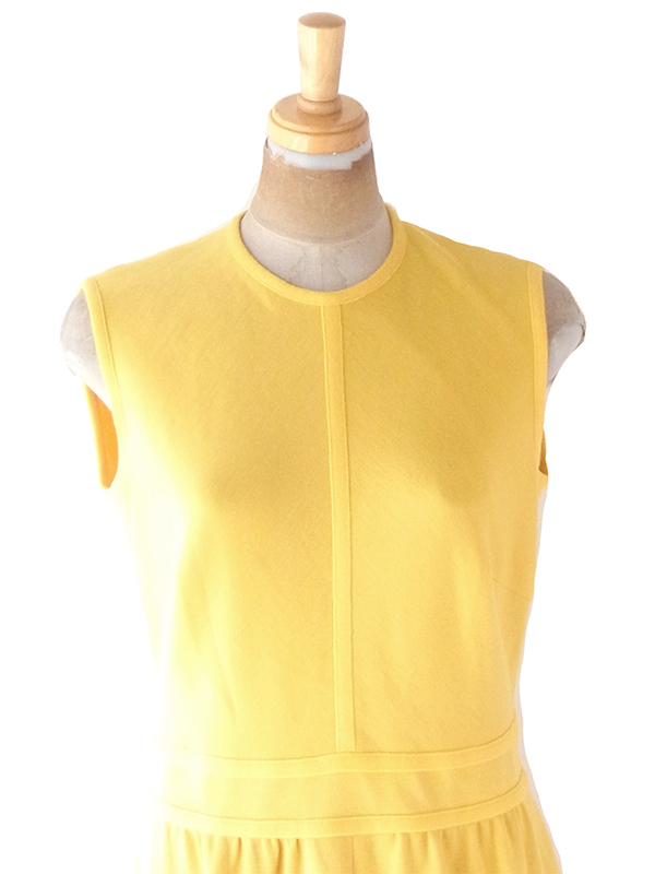 ヨーロッパ古着 ロンドン買い付け 70年代製 イエロー X ライニング ヴィンテージ ワンピース 22BS008