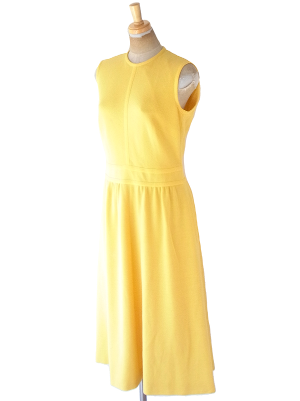 ヨーロッパ古着 ロンドン買い付け 70年代製 イエロー X ライニング ヴィンテージ ワンピース 22BS008