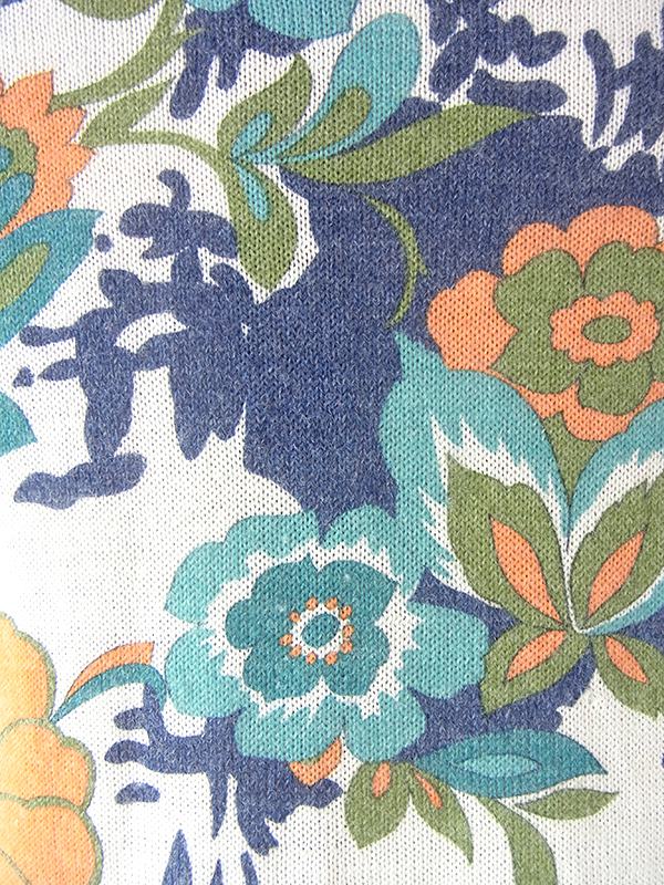 ヨーロッパ古着 フランス買い付け 60年代製 ブルー・エメラルドグリーン X 花柄 ヴィンテージ ワンピース 22FC004