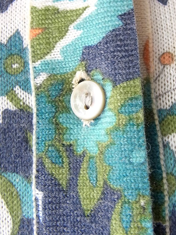 ヨーロッパ古着 フランス買い付け 60年代製 ブルー・エメラルドグリーン X 花柄 ヴィンテージ ワンピース 22FC004