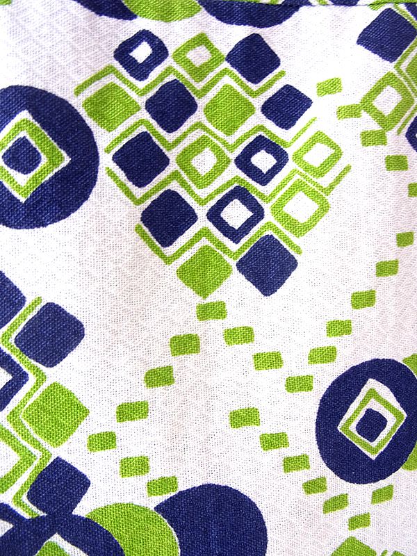 ヨーロッパ古着 フランス買い付け 60年代製 ホワイト X グリーン・ブルー レトロ柄 ヴィンテージ ワンピース 22FC008