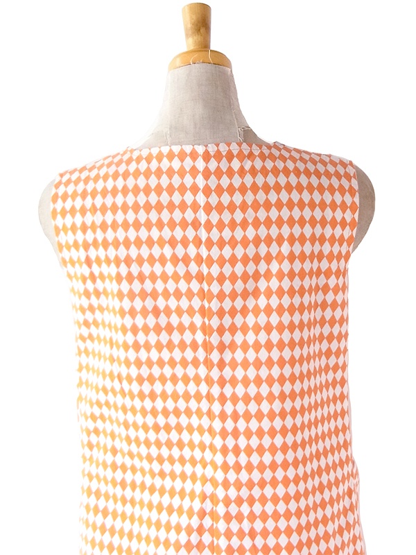 ヨーロッパ古着 フランス買い付け 60年代製 オレンジ X ホワイト ダイヤ柄 傘刺繍 ポケット付き ワンピース 22FC204