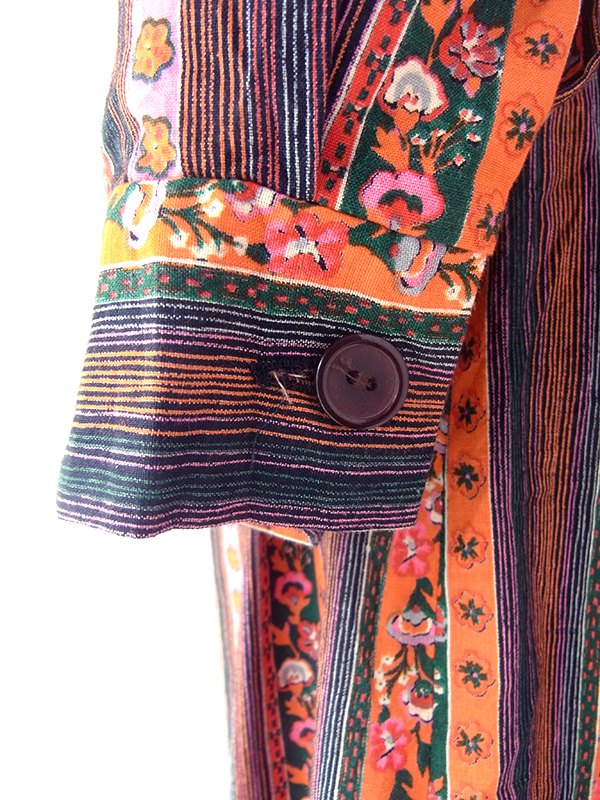 ヨーロッパ古着 ロンドン買い付け 60年代製 花柄 X ピンストライプ 共布ベルト付き ヴィンテージ ワンピース 22OM008