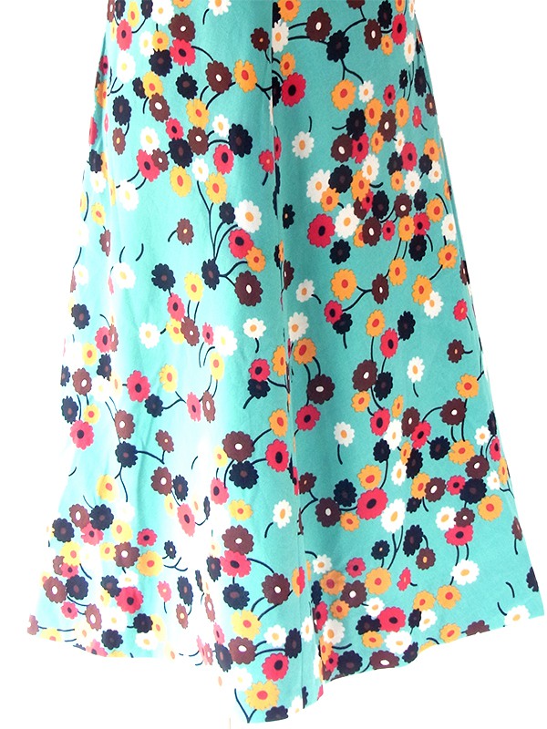 ヨーロッパ古着 フランス買い付け 70年代製 ミントグリーン X カラフル レトロ花柄 ヴィンテージ ワンピース 22OM103