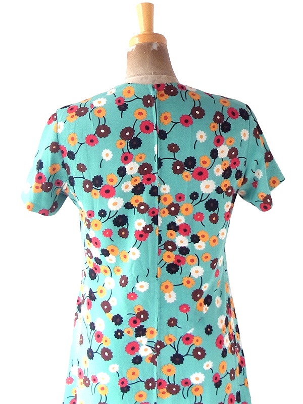 ヨーロッパ古着 フランス買い付け 70年代製 ミントグリーン X カラフル レトロ花柄 ヴィンテージ ワンピース 22OM103