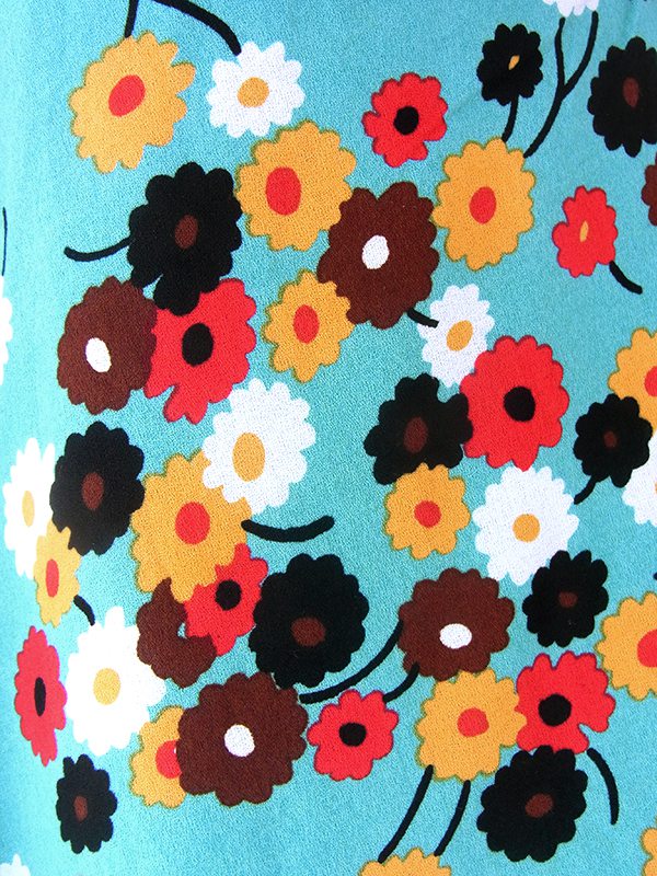 ヨーロッパ古着 ロンドン買い付け 70年代製 ミントグリーン X カラフル レトロ花柄 ヴィンテージ ワンピース 22OM103